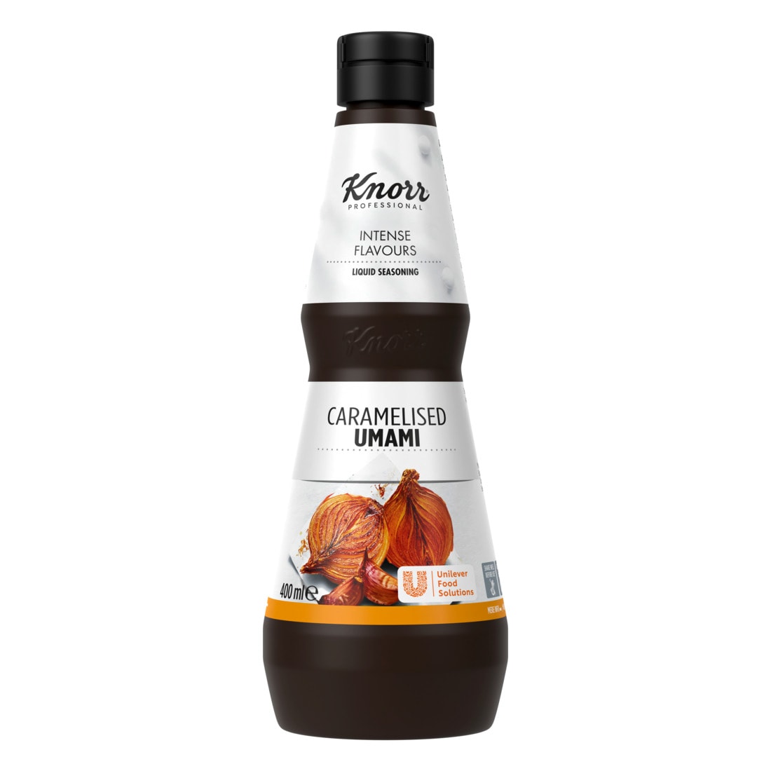 Knorr Aderezo Líquido Umami sin gluten 400ml - Ahora tienes ingredientes naturales y sabores intensos, al alcance de tu mano. Prepárate para sorprender a tus clientes con el Aderezo Líquido Umami Knorr.